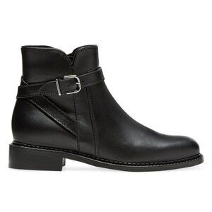 NEW La Canadienne Sarah Leather Buckle Ankle Boots Black Zip Shoes Heels 6.5